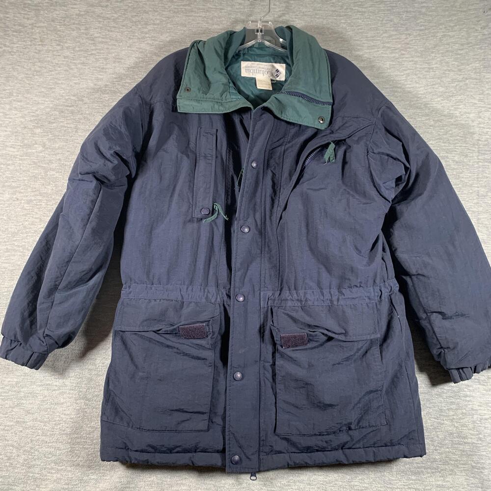 Vintage Columbia Coat Womens Small Blue Nylon Down Parka Hooded Outdoor 90s